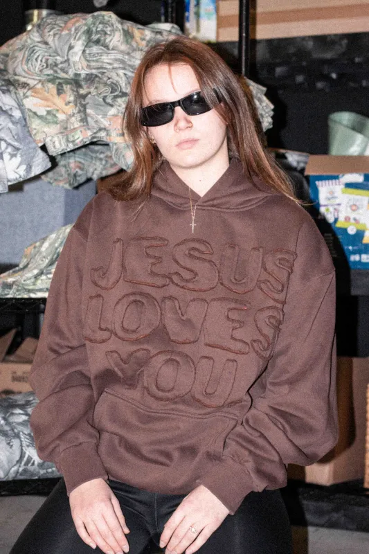 JESUS LOVES YOU Brown Stitched Hoodie made by Forty-Six Ten