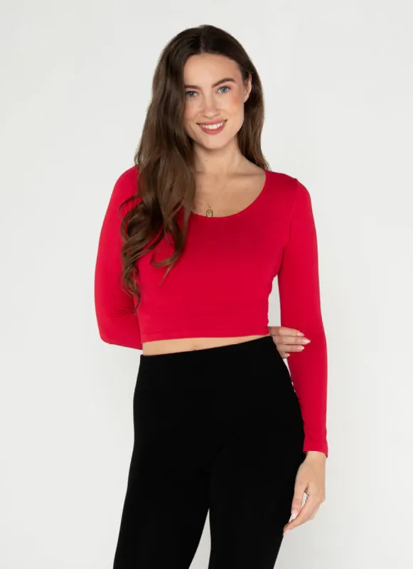 Bamboo L/S Crop Scoop Neck Top sold by C’est Moi