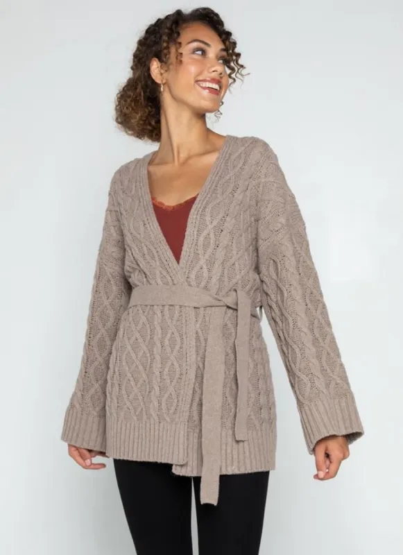 Cable Knit Open Tie Front Cardigan sold by C’est Moi