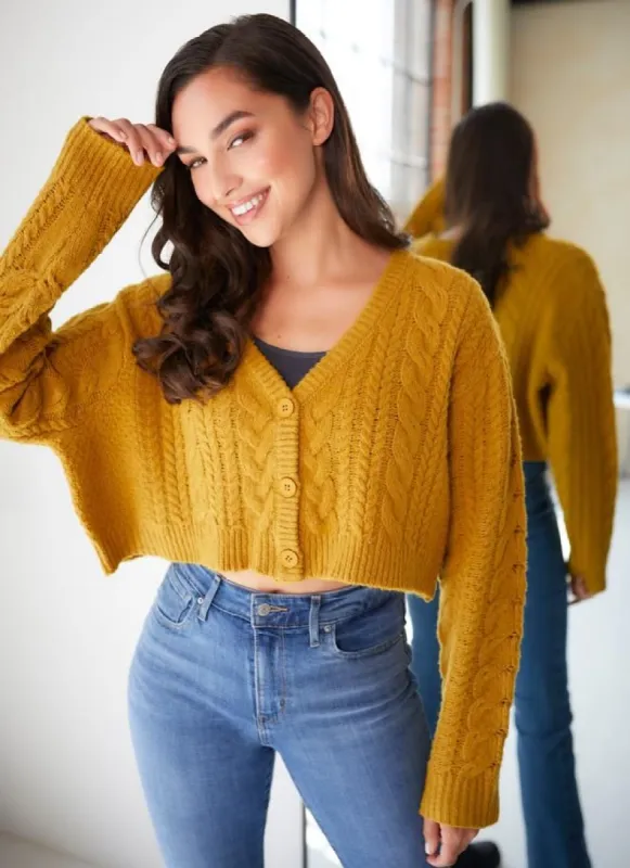 Cable Knit Crop Cardigan sold by C’est Moi