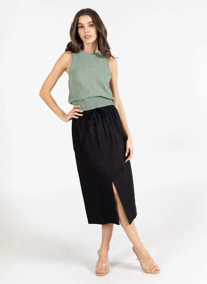 Cotton Linen Front Slit Skirt sold by C’est Moi