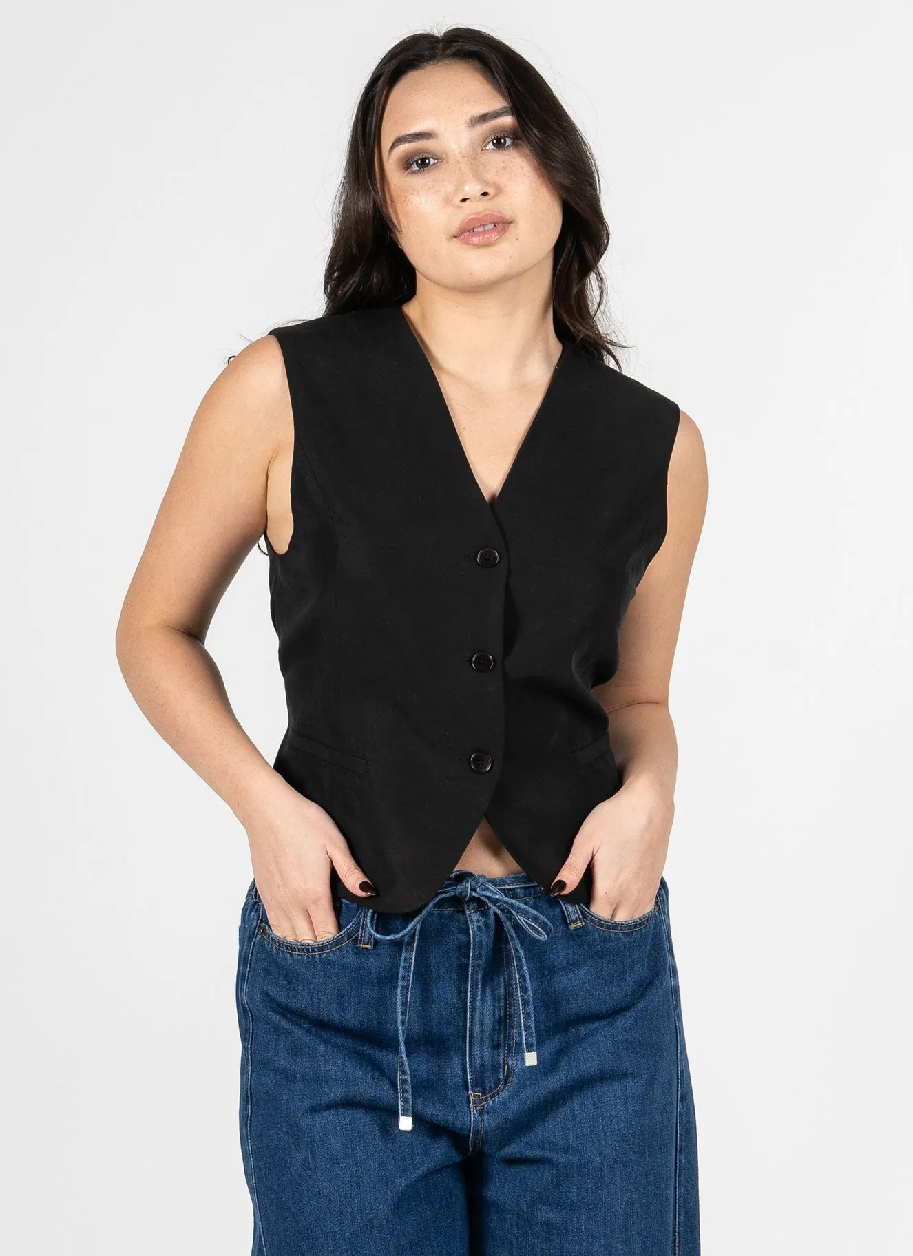 Linen/ Tencel Button Down Vest sold by C’est Moi product image thumbnail 2
