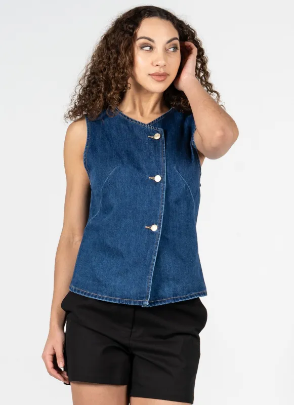 Button Down Denim Vest sold by C’est Moi
