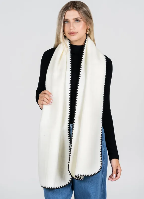 Wool Blend Contrast Stitch Scarf sold by C’est Moi