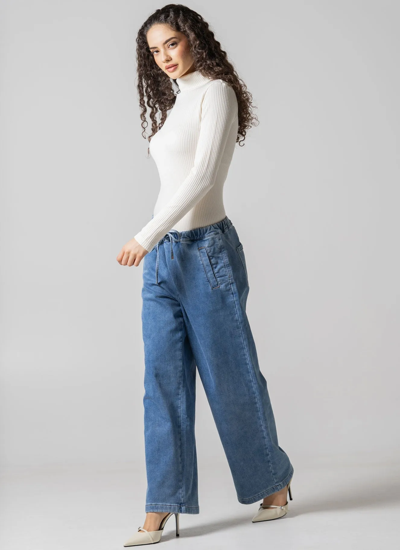 Wide Leg Tie Front Terry Denim Pant sold by C’est Moi