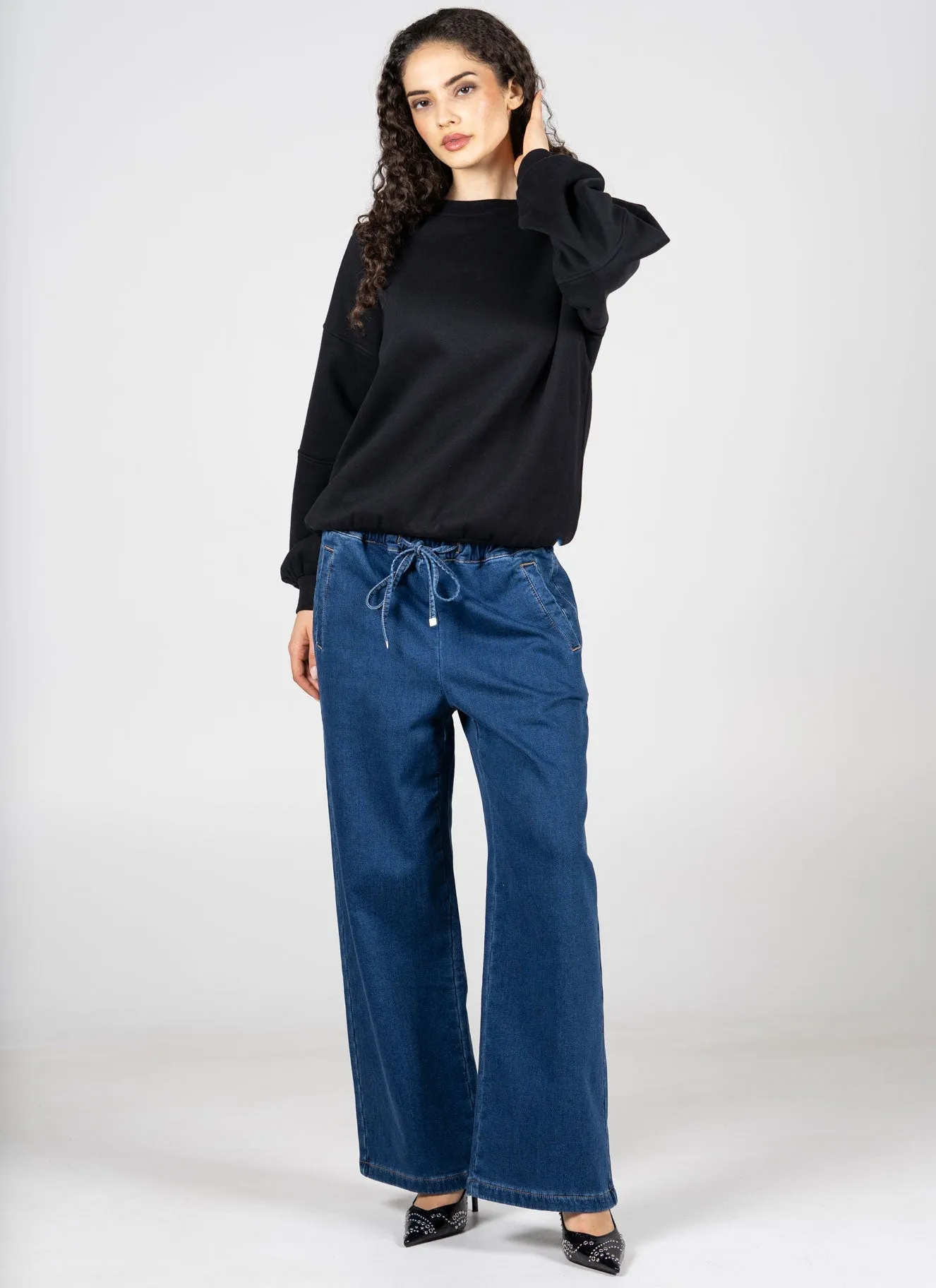 Wide Leg Tie Front Terry Denim Pant sold by C’est Moi product image thumbnail 2