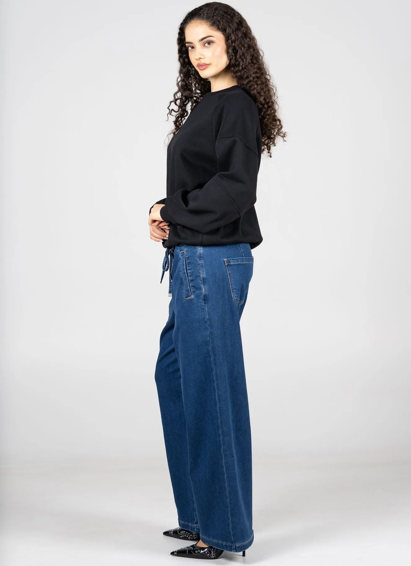 Wide Leg Tie Front Terry Denim Pant sold by C’est Moi product image thumbnail 3