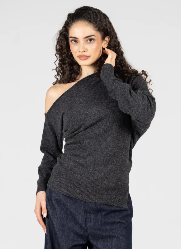 Asymmetrical Drape Shoulder Sweater sold by C’est Moi