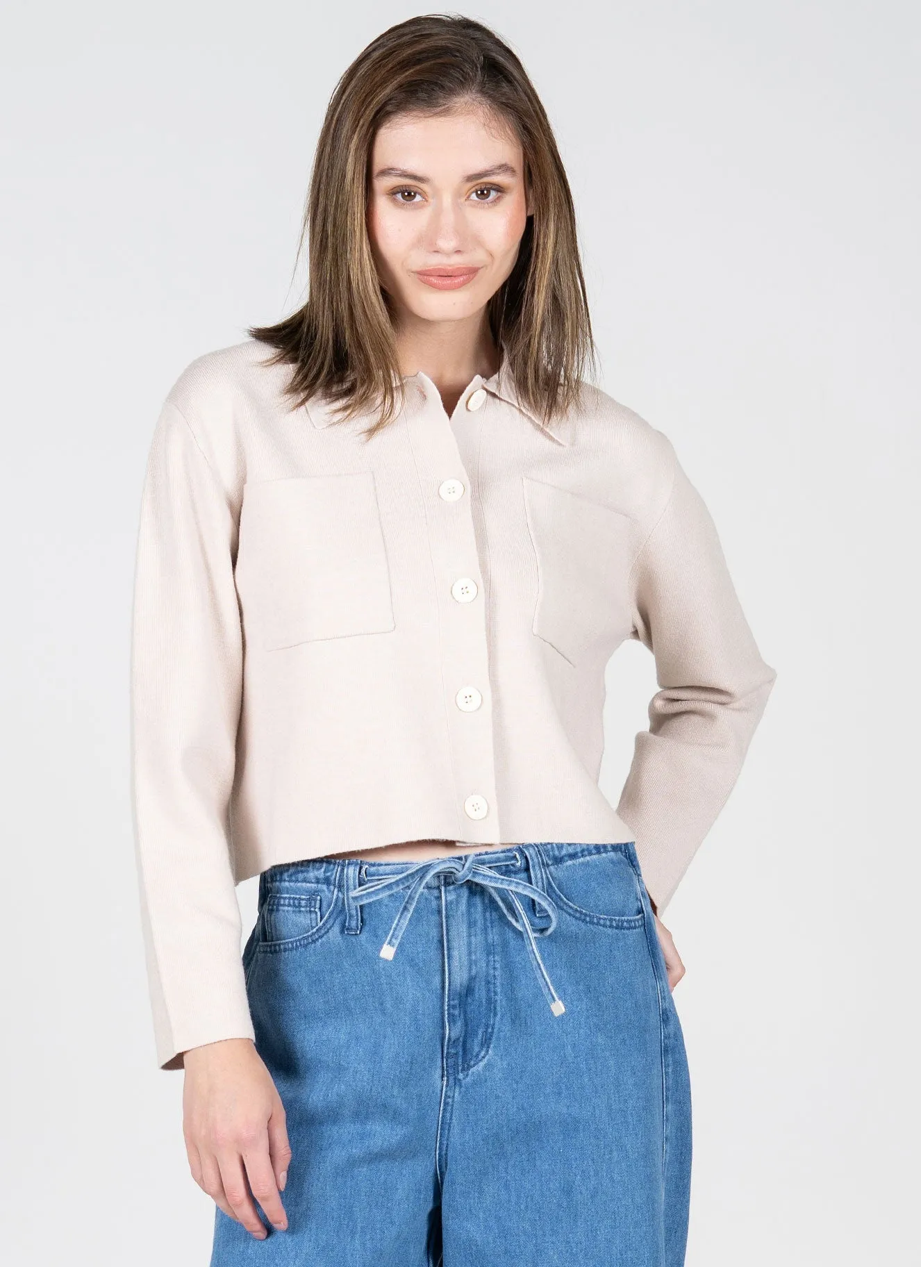 Viscose Blend Knit Crop Button Cardigan sold by C’est Moi product image thumbnail 3