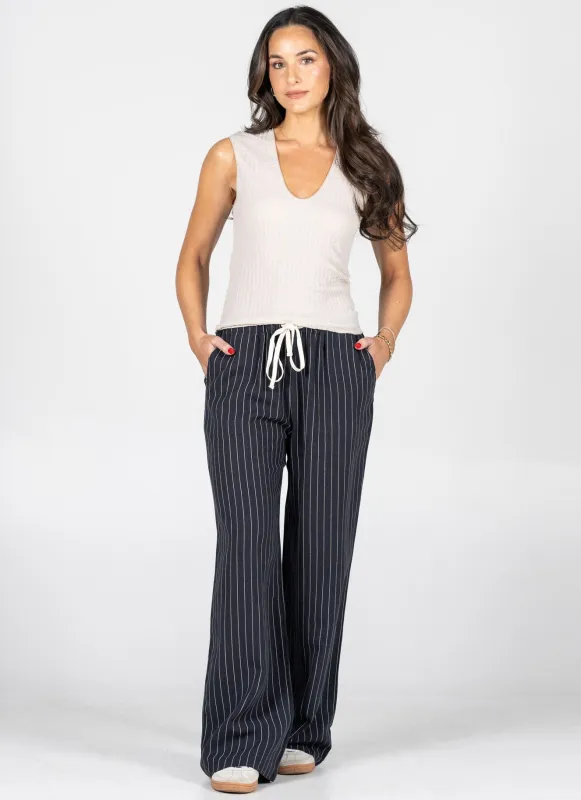 Ramie Tencel Stripe Wide Leg Pants made by C’est Moi