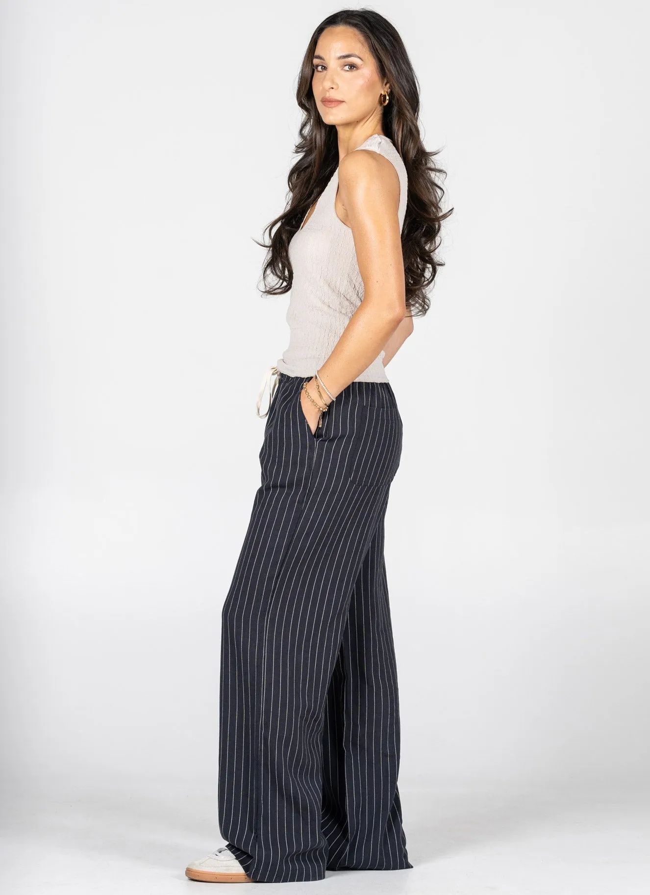 Ramie Tencel Stripe Wide Leg Pants sold by C’est Moi product image thumbnail 3