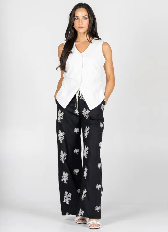 Embossed Print Ramie Cotton Pants made by C’est Moi