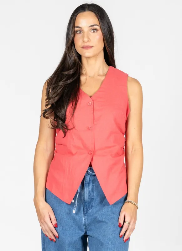 Ruched Side Button Front Vest made by C’est Moi