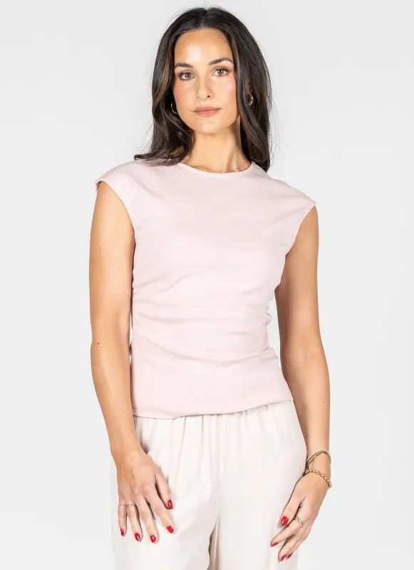 Cotton Spandex Ruched Side Crew Neck Top made by C’est Moi