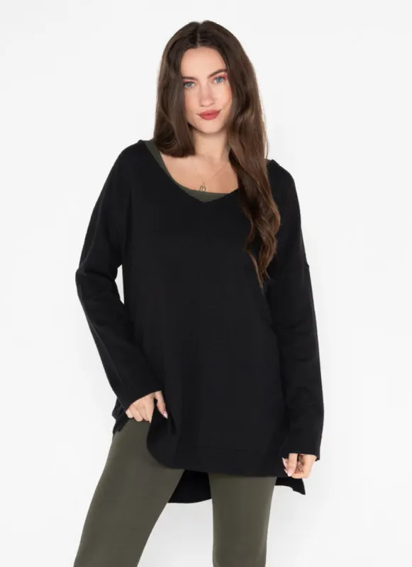 Knit Viscose Blend Rolled V Neck Sweater sold by C’est Moi
