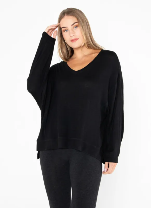 Rayon Soft Knit Oversized V Neck Top sold by C’est Moi