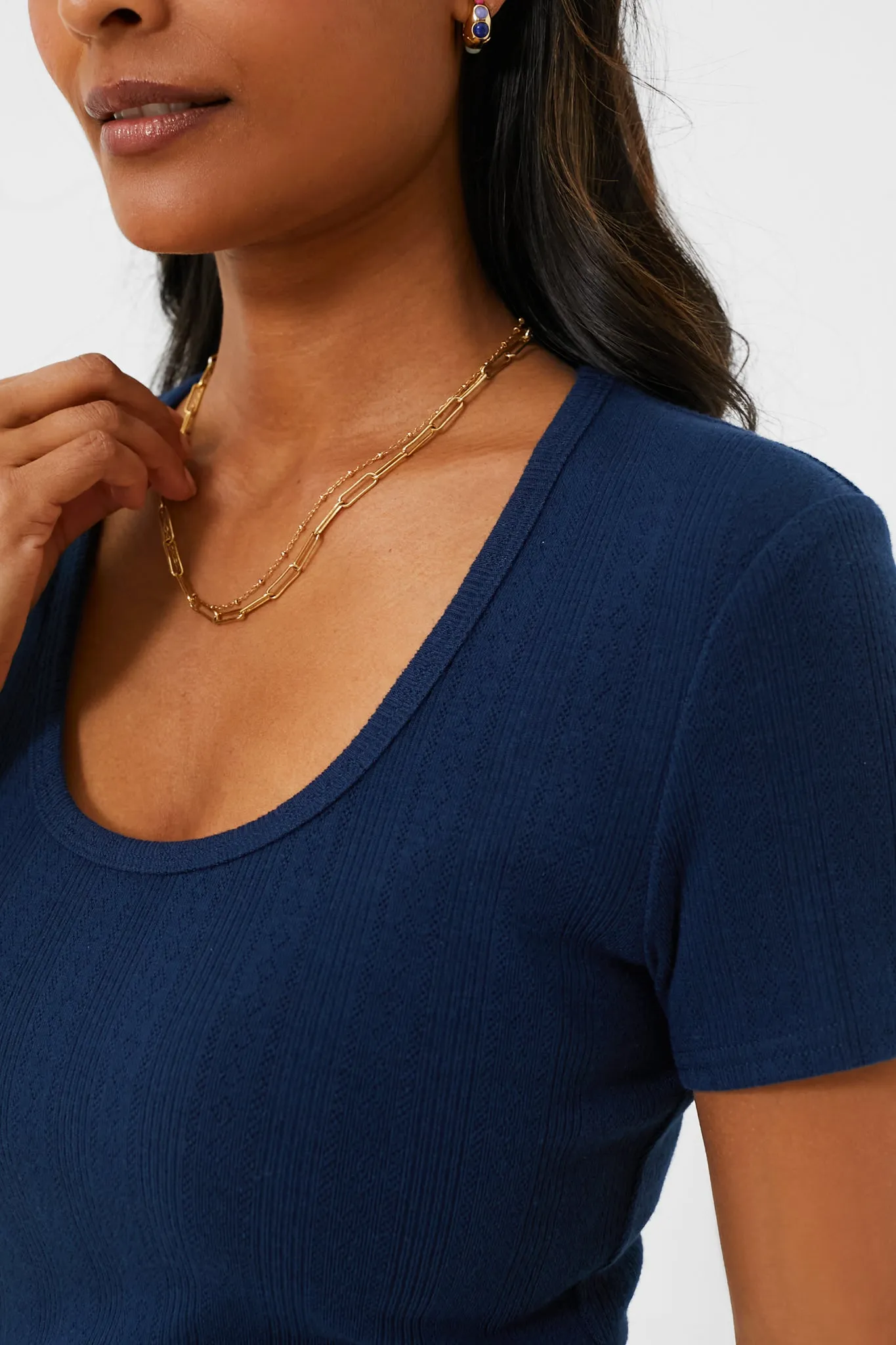 Navy Pointelle Bridgette Scoop Neck Tee sold by Tuckernuck product image thumbnail 5