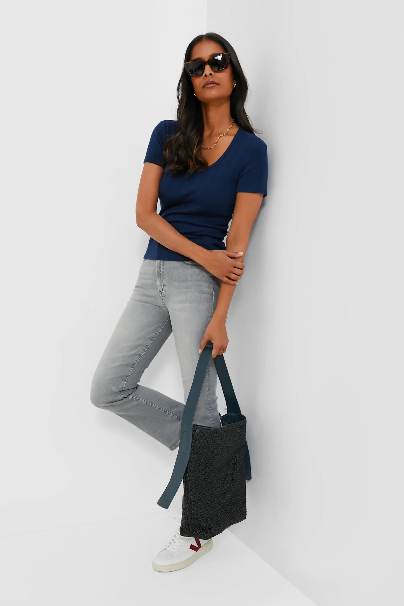 Navy Pointelle Bridgette Scoop Neck Tee sold by Tuckernuck product image thumbnail 2