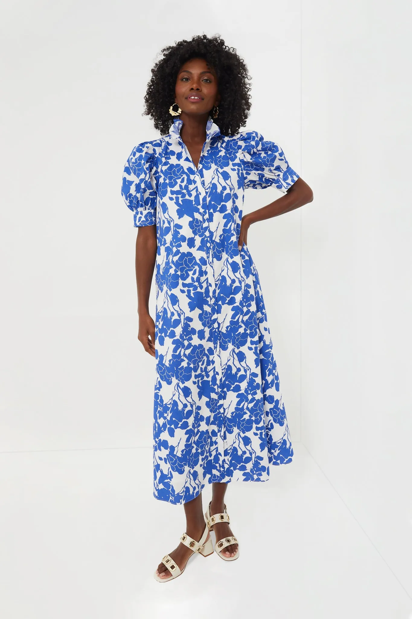 Blue Floral Ruffle Collar Louisa Midi Dress sold by Tuckernuck