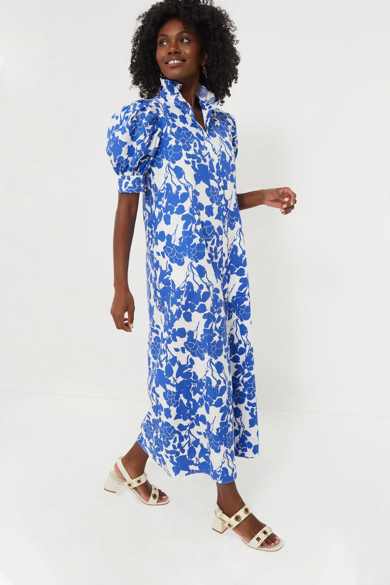 Blue Floral Ruffle Collar Louisa Midi Dress sold by Tuckernuck product image thumbnail 3