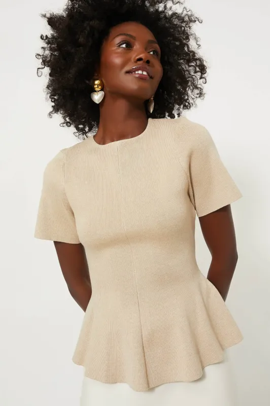 Tan Knit Phoebe Peplum Top sold by Tuckernuck