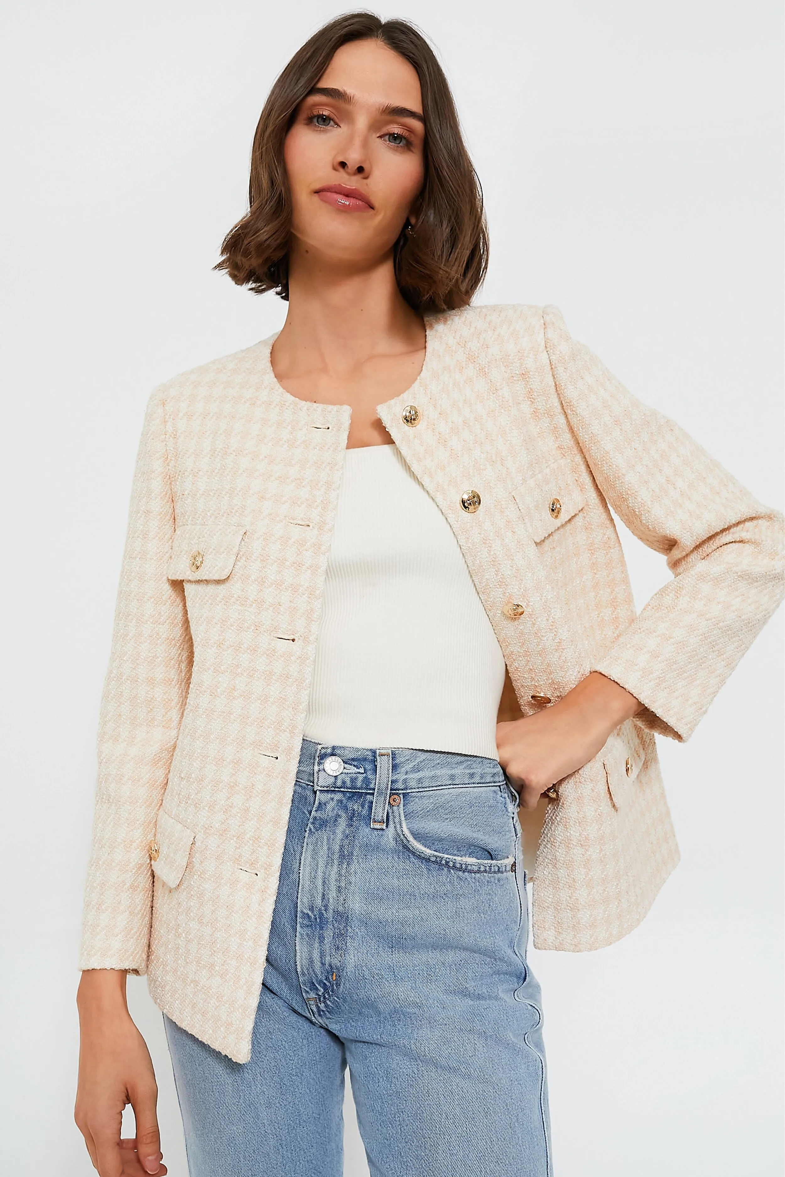 Cream and Peach Houndstooth Janet Jacket sold by Tuckernuck