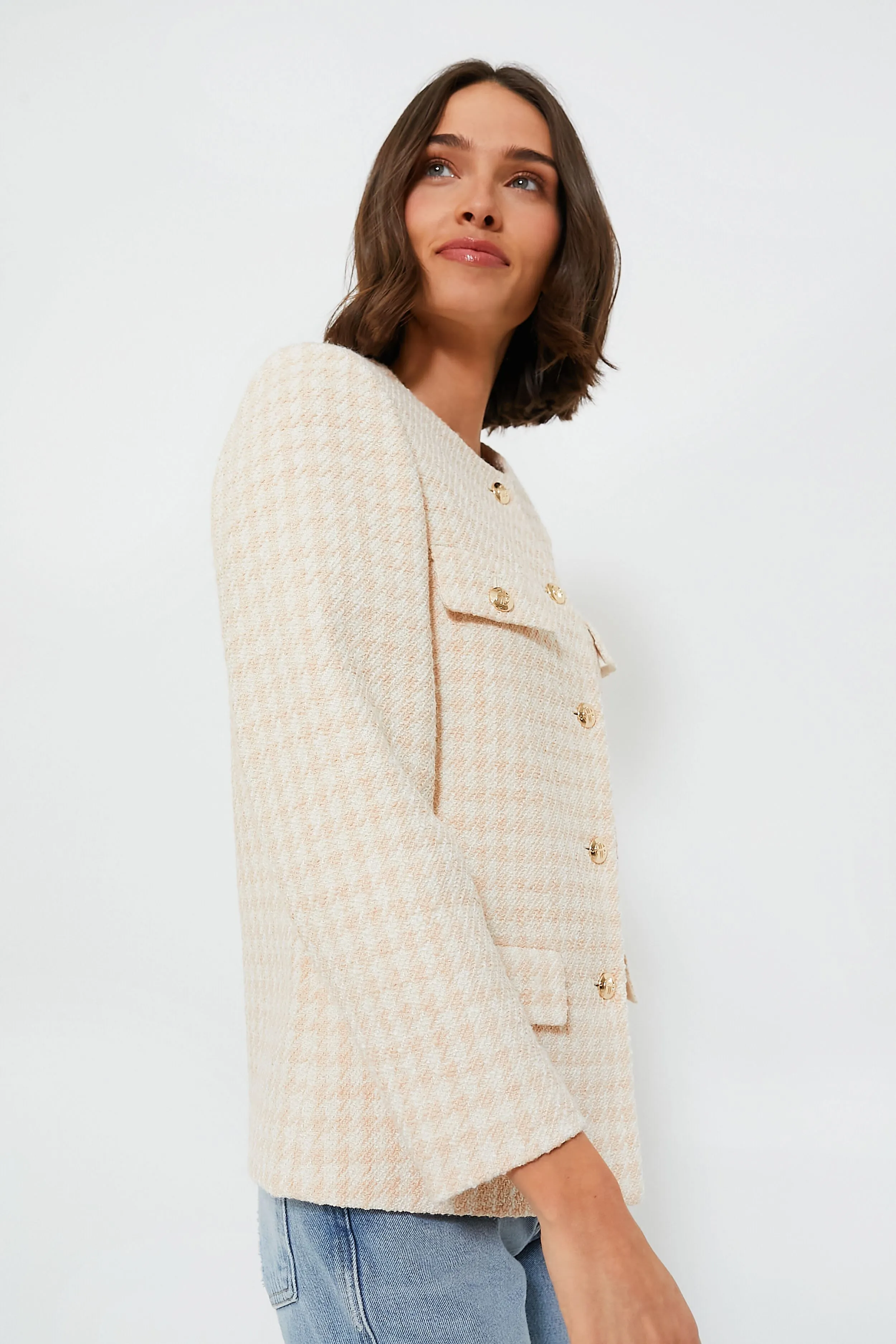 Cream and Peach Houndstooth Janet Jacket sold by Tuckernuck product image thumbnail 3