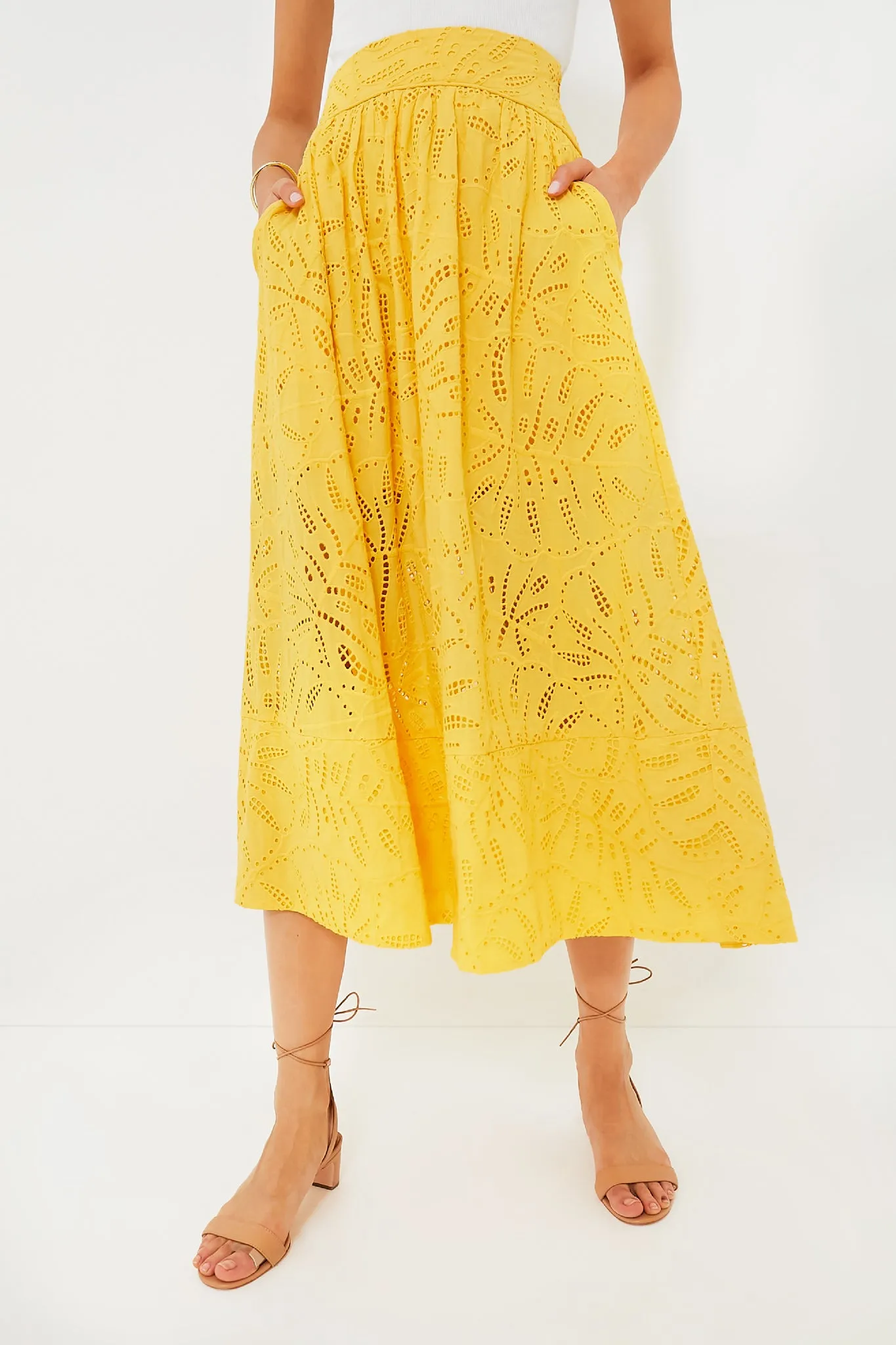 Yellow Monstera Eyelet Maxi Skirt sold by Tuckernuck