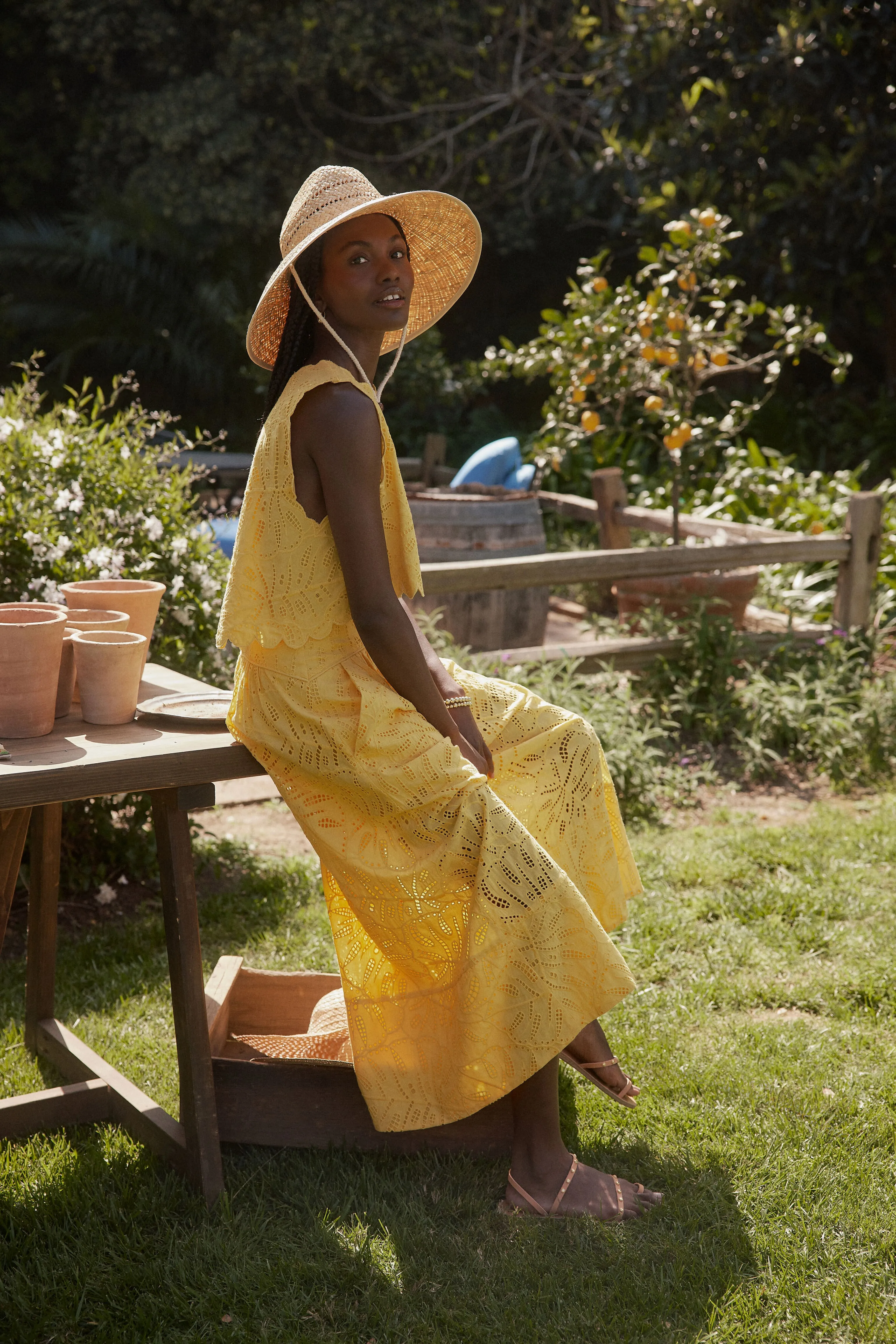 Yellow Monstera Eyelet Maxi Skirt sold by Tuckernuck product image thumbnail 2