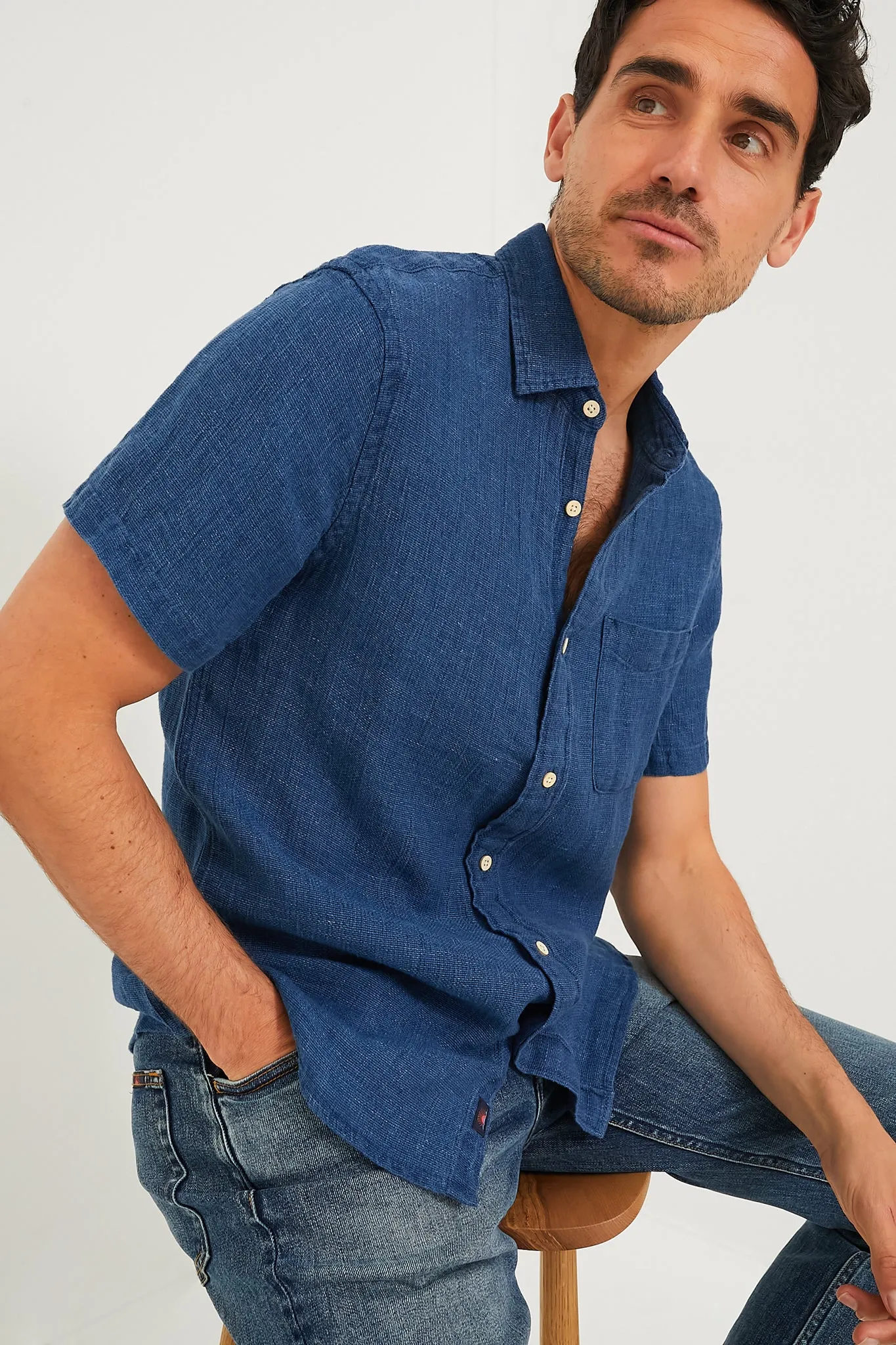 Indigo Basketweave Short Sleeve Palma Linen Shirt sold by Tuckernuck product image thumbnail 3