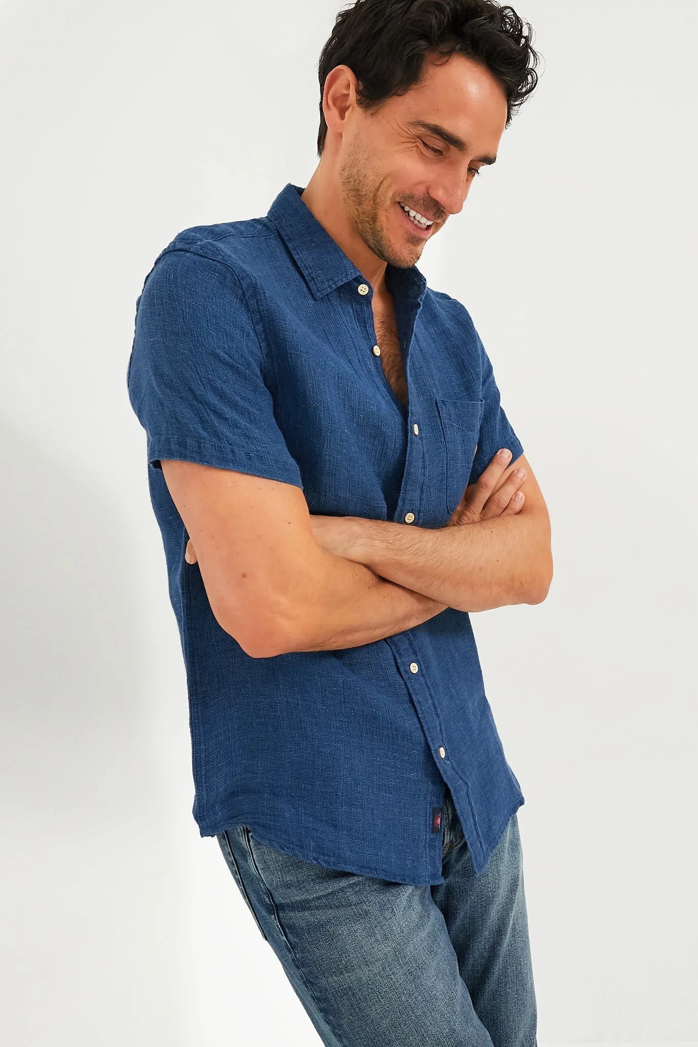 Indigo Basketweave Short Sleeve Palma Linen Shirt sold by Tuckernuck product image thumbnail 4