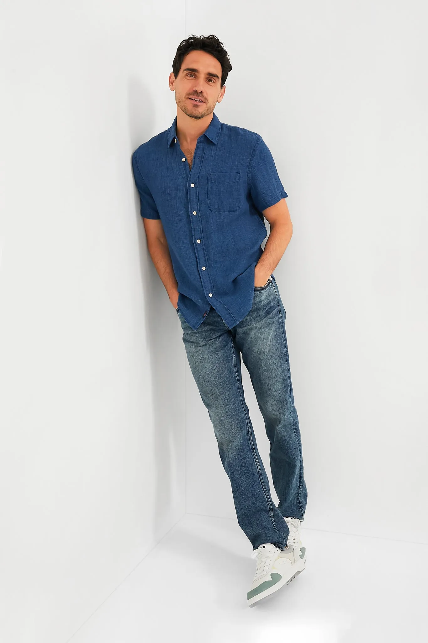 Indigo Basketweave Short Sleeve Palma Linen Shirt sold by Tuckernuck product image thumbnail 2