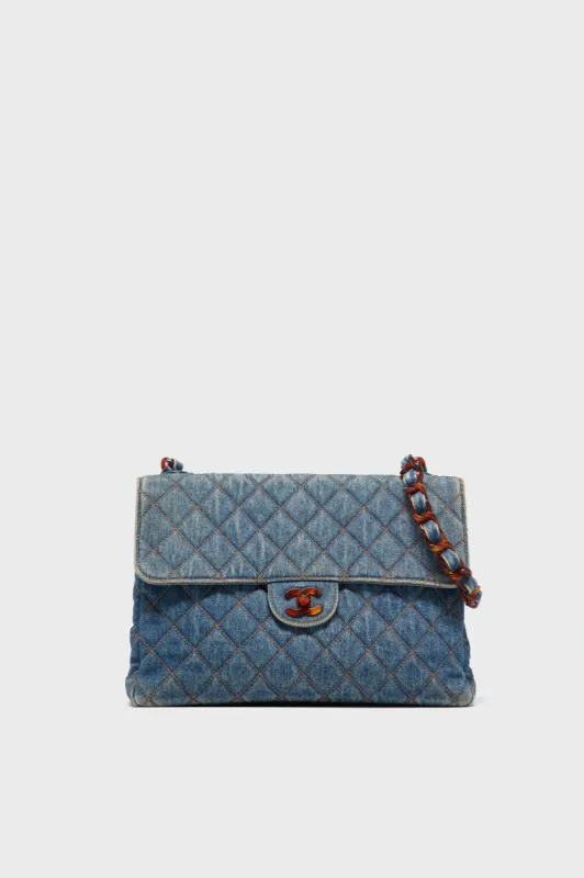 CHANEL Denim and Tortoise Vintage Quilted Jumbo Flap Bag sold by Tuckernuck