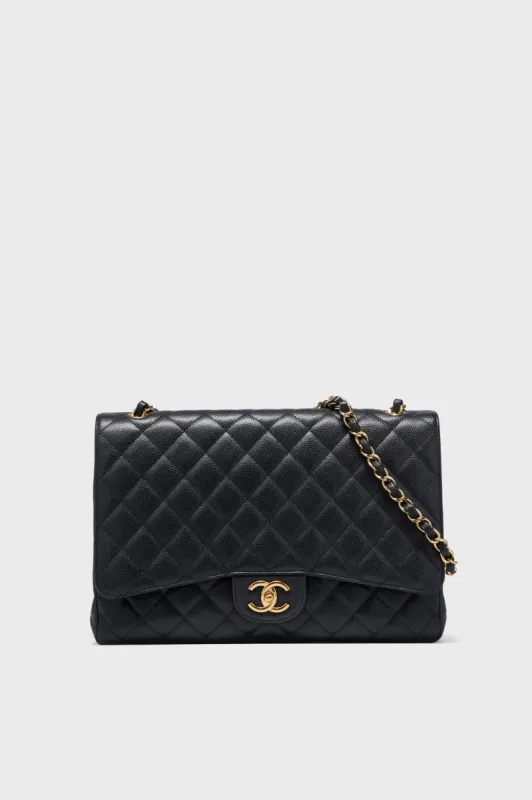 CHANEL Black Caviar Quilted Maxi Double Flap Shoulder Bag sold by Tuckernuck