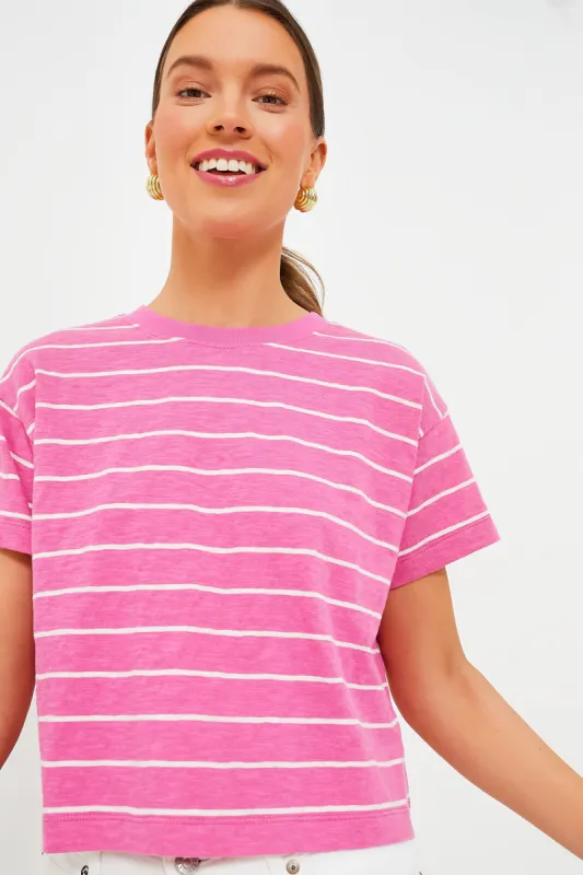 Pink and Skipper Blue Stripe Heavy Slub Boxy Crew Crop Tee sold by Tuckernuck
