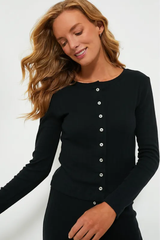 Black Pointelle Classic Crew Cardigan sold by Tuckernuck