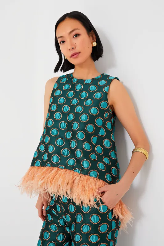 Jacquard Winter Sun La Scala Top with Feathers sold by Tuckernuck