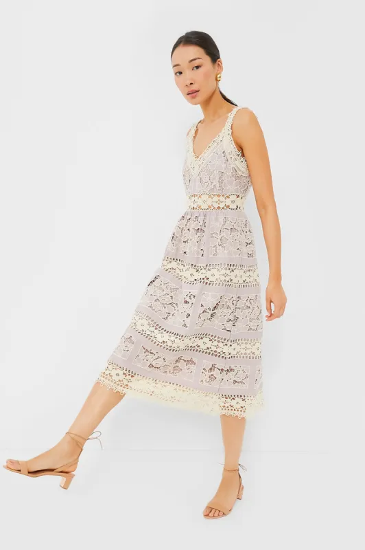 Lilac Joah Embroidery Sleeveless Midi Dress sold by Tuckernuck