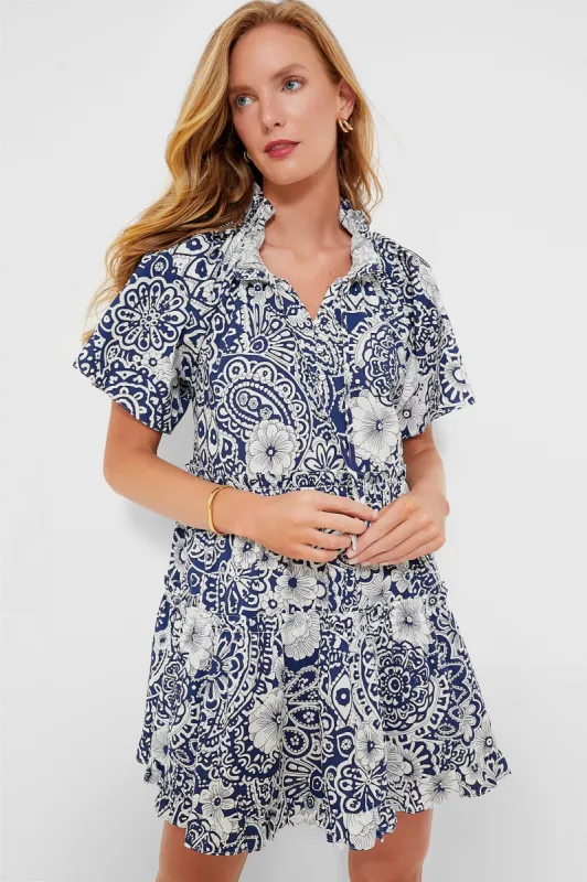 Navy and White Tiered Thea Mini Dress sold by Tuckernuck