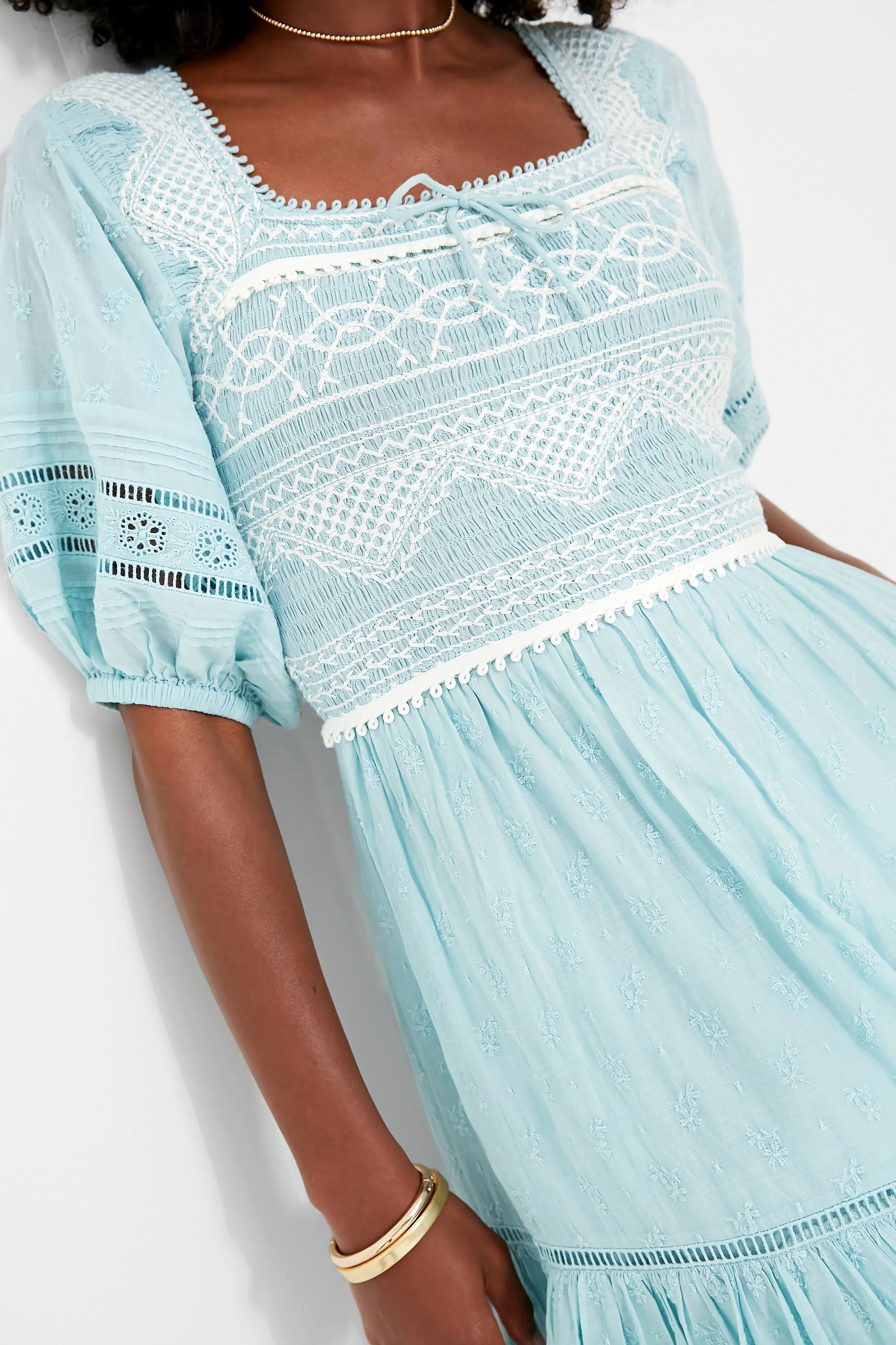 Blue Olga Hand Smocking Puff Sleeve Dress sold by Tuckernuck product image thumbnail 5