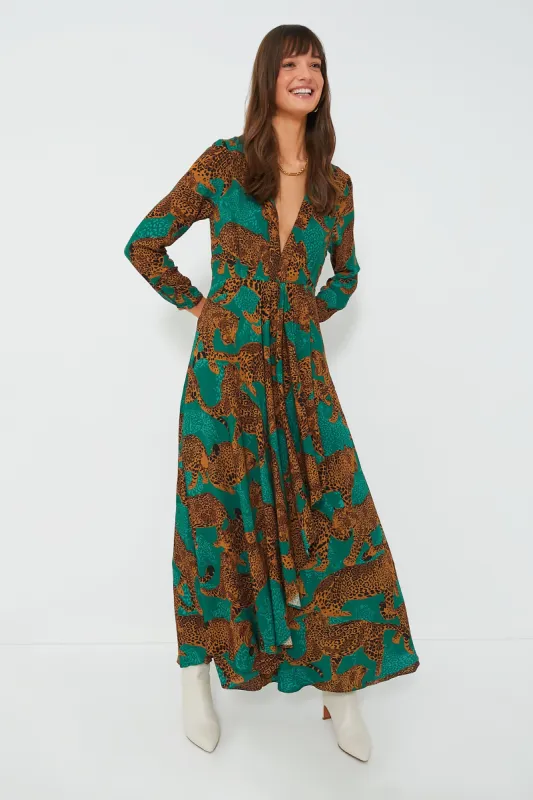 Artsy Leopards Green Long Sleeve V Neckline Maxi Dress sold by Tuckernuck