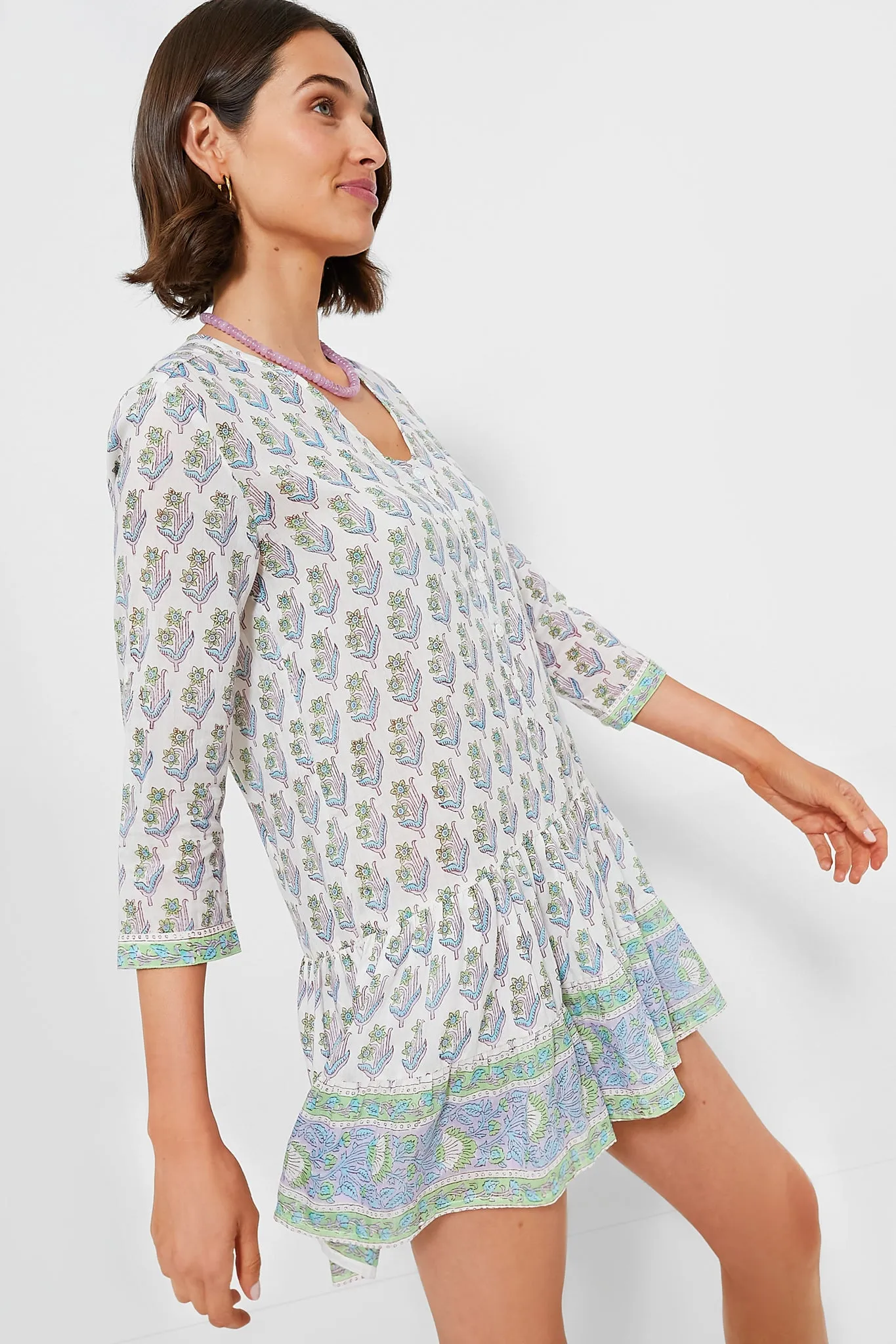 Green Turquoise Print Popover Flounce Dress sold by Tuckernuck product image thumbnail 3