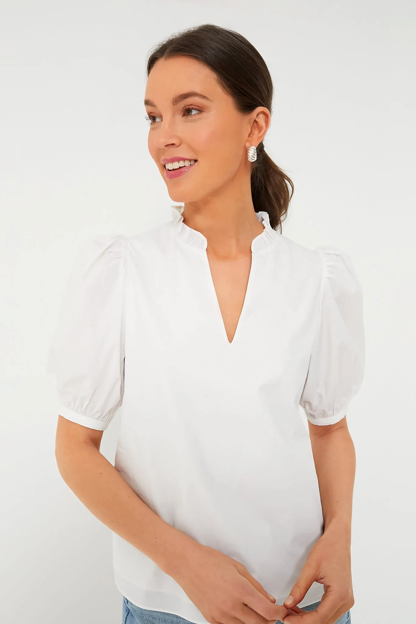 White Ruffle Leigh Blouse sold by Tuckernuck