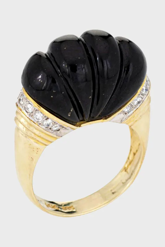70s Fluted Onyx Diamond Ring 14k Yellow Gold Sz 7 sold by Tuckernuck