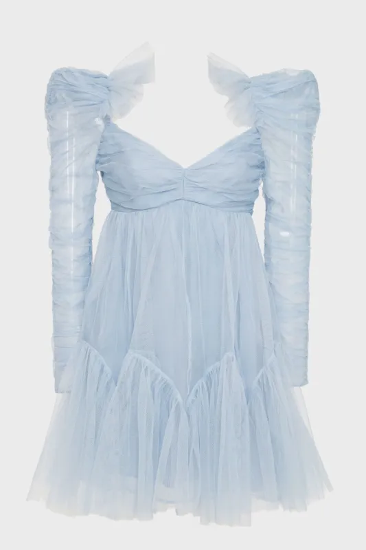 Dusty Blue Tulle Ruched Mini Dress sold by Tuckernuck