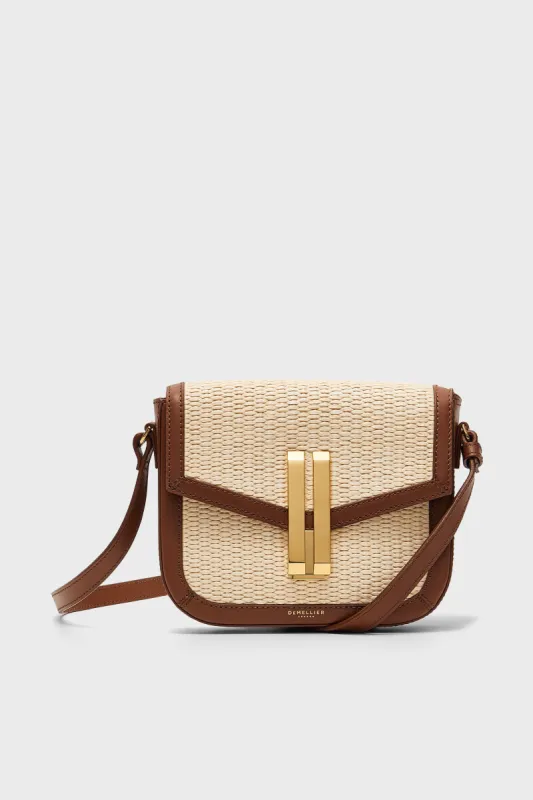 Natural Raffia and Tan Small Vancouver Crossbody made by DeMellier