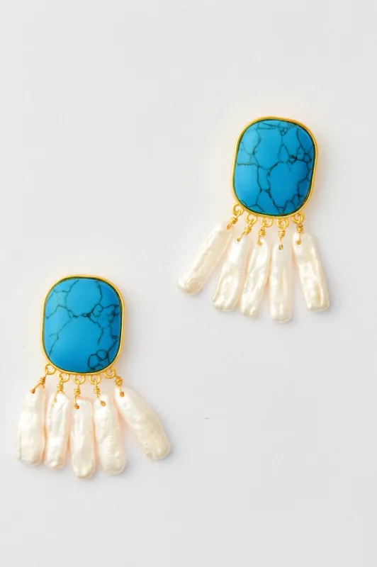 Turquoise and Pearl Morgan Earrings sold by Tuckernuck