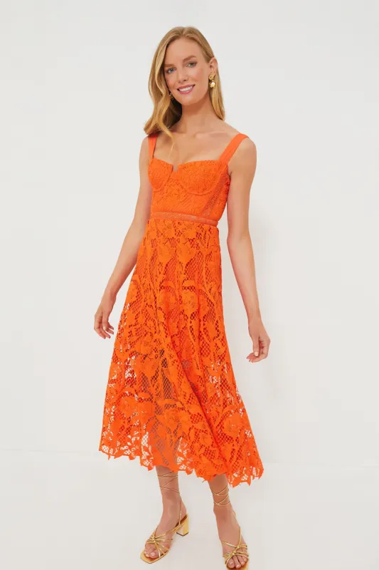Orange Lace Midi Dress sold by Tuckernuck
