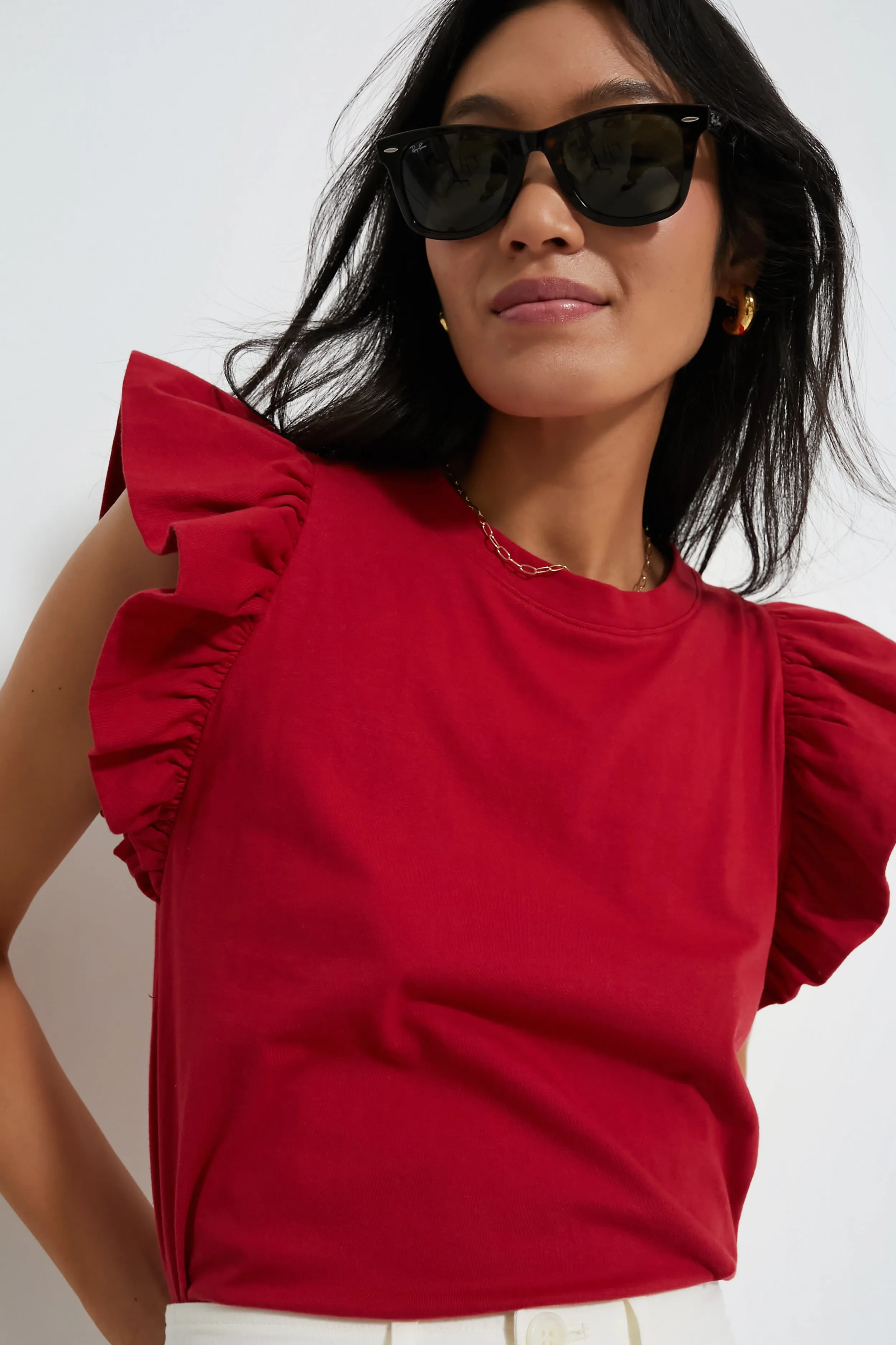 Red Kaia Flutter Sleeve Tee sold by Tuckernuck product image thumbnail 2