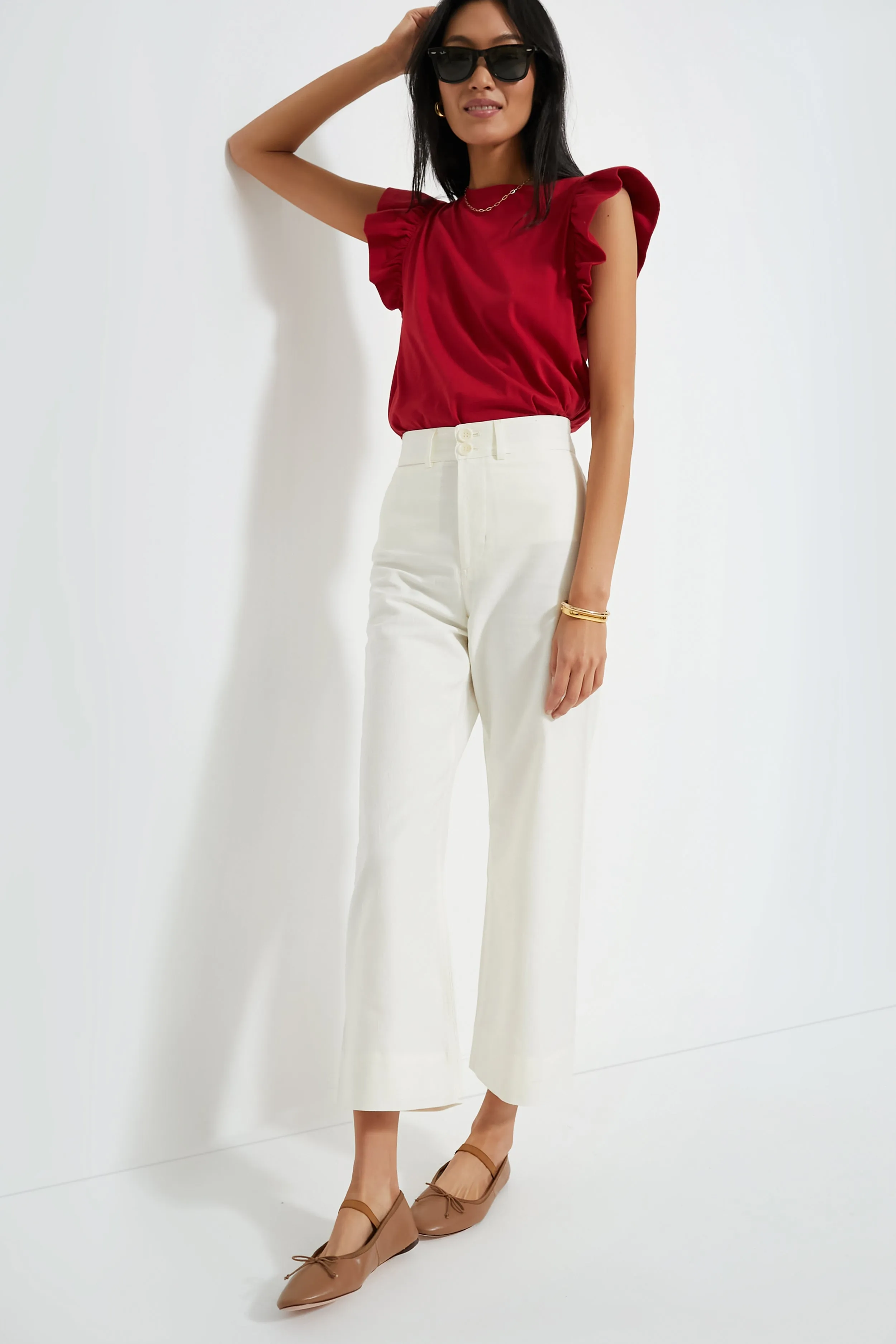 Red Kaia Flutter Sleeve Tee sold by Tuckernuck